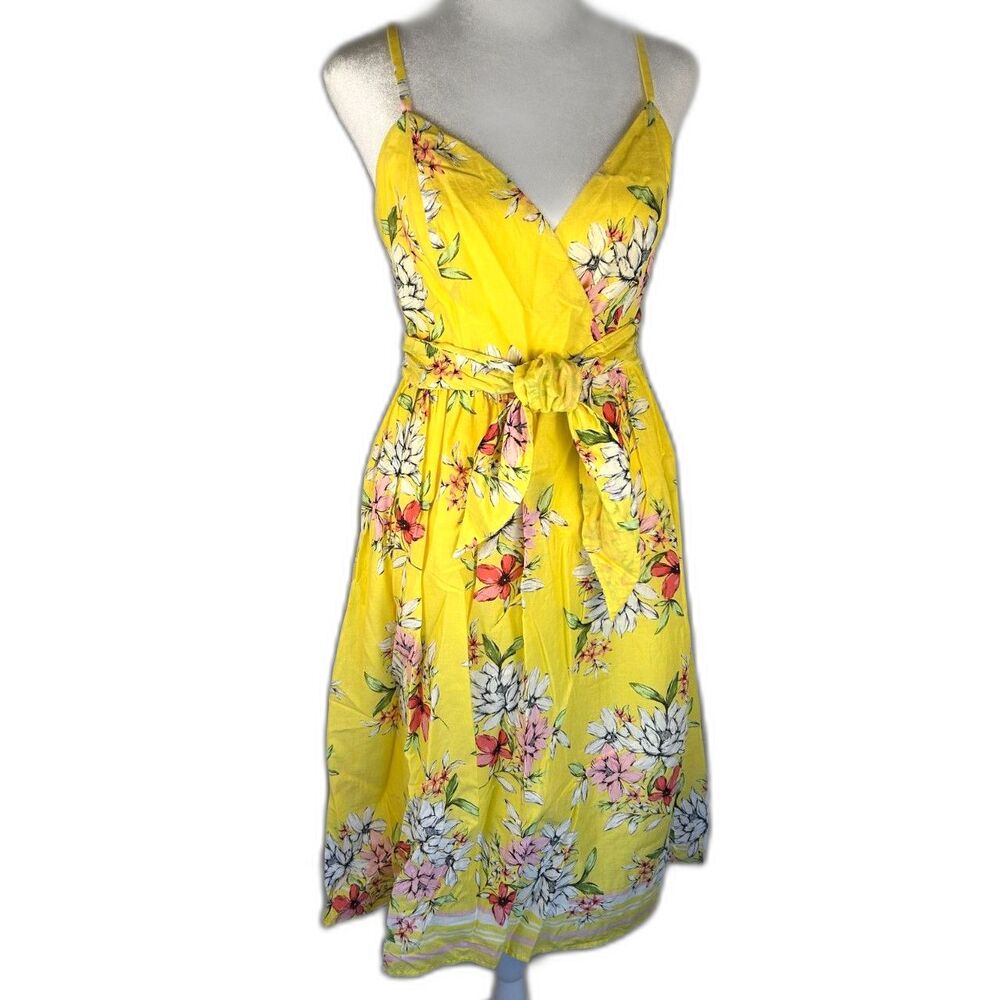 Vince Camuto Sundress Womens Sz 4 Floral Yellow Fully Lined 100% Cotton